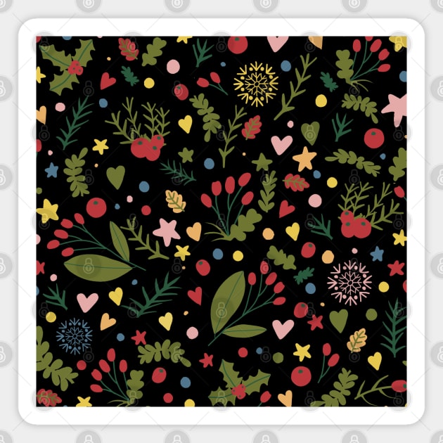 Floral Christmas Pattern Magnet by valentinahramov